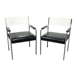 Milo Baughman Lucite Back Chairs, Set of Four