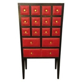 Red Faux Leather 15-Drawer Dresser