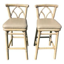 McGuire Bamboo And Leather Barstools - Pair