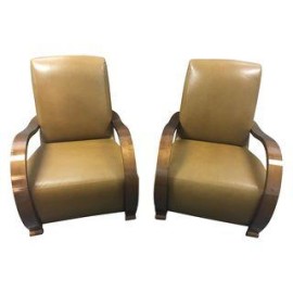 Art Deco Style Leather Chairs - A Pair