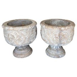 Large Stone Pedestal Planters, a Pair