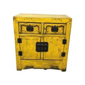 Yellow Distressed Asian Style Cabinet