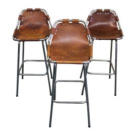 Charlotte Perriand Leather Barstools, Set of Three