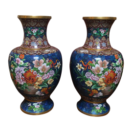 Chinese Cloisonne Style Vases - A Pair