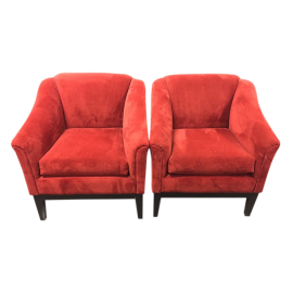 Pair of Red Upholstered Occasional Club Arm Chairs