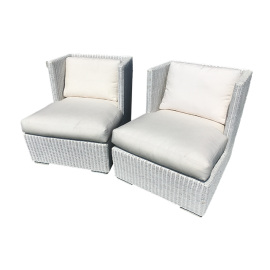 New Palecek Contemporary White Wicker Arm Chair. Original Price: $6,070.00