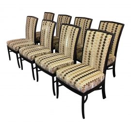 Set of 8 McGuire Upholstered Bamboo Dining Chairs