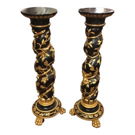 Circa 1920's - Pair of Italian Black + Gold Pedestals