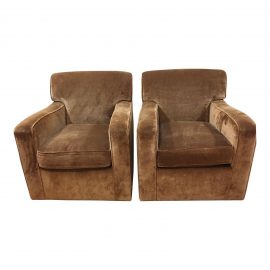 Custom Gold Velvet Swivel Armchairs - A Pair