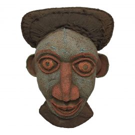 African House - Hand Carved + Painted Wall Mask Blue + Rope + Mud