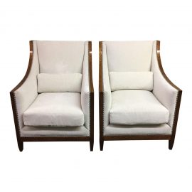 Custom Ivory Wing Chairs - A Pair. Original Price: $6,050.00