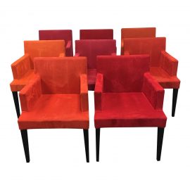 Set of Eight Ligne Roset French Line Dining Chairs With Arms in Multi Colors