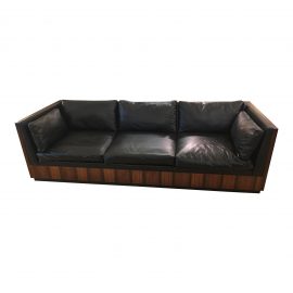 Mid-Century Milo Baughman Rosewood & Black Leather Sofa