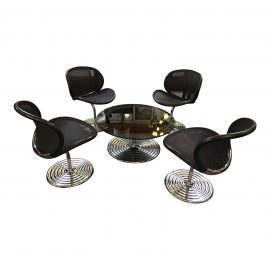 Vecta Group Smoked Glass and Chrome Coffee Table With Four Mesh and Chrome Chairs