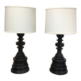 Pair of Ironies Tibilsi Marble Table Lamps