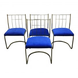 Brass & Velvet Cantilever Chairs - Set of Four