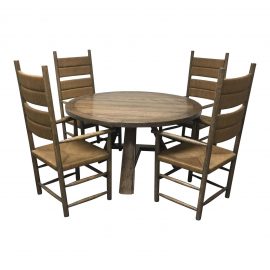 Gregorious Pineo Round Dining Table and Four Rush Seated and Backed Dining Chairs. Original Price: $33,000. 00