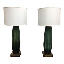 NEW Pair of Katherine Pooley Green Glass Table Lamps From David T. London. Original Price: $4,000.00