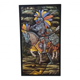 Mid 20th Century Stained Glass Panel by Jose De La Silva Depicting Armored Knights. Original Price: $2,000.00