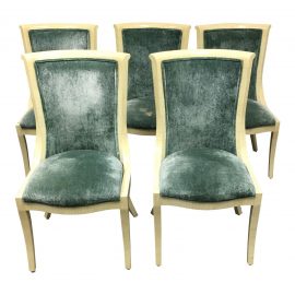 1930’s Bone Inlaid & Velvet Chairs, Set of Five