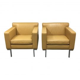 Pair of Design Within Reach Theatre Leather Chairs Designed by Ted Boerner. Original Price: $5,160.00