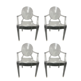 Philippe Starck Kartell Transparent Ghost Arm Chairs, Set of Four. Original Price: $2,060