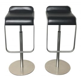 DWR Lem Piston Stools with Black Leather Seats - A Pair