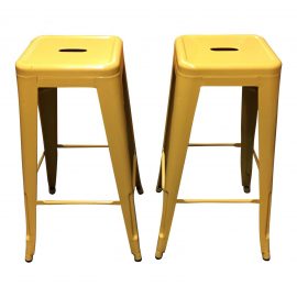 Yellow Painted Metal Bar Stools - A Pair