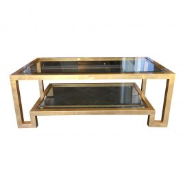 Plantation of San Francisco Gold Leafed Coffee Table With Glass Top + Glass Shelf