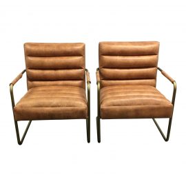 Pair of N.P.D. Peyton Arm Chairs in Vintage Cider Colored Leather