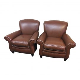 Hancock & Moore Leather Club Chairs, a Pair