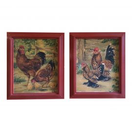 Vintage 1952 Chicken Paintings - A Pair