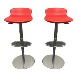 Pair of Red Room & Board Leo Swivel Barstools + Adjustable Height. Original Price: $700
