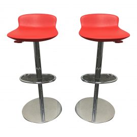 Pair of Red Room & Board Leo Swivel Barstools + Adjustable Height. Original Price: $700