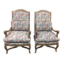 Pair of Custom Bergere Style Arm Chairs