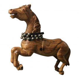 Vintage -Wood Carousel Horse + Bells + Brass Stand