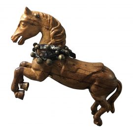 Vintage - Wood Carousel Horse + Bells + Brass Stand