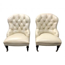 Williams Sonoma Home Carlyle Leather Chairs - A Pair. Original Price: $3,990.00