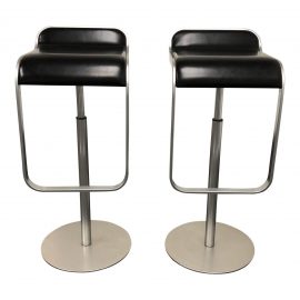 Lem Piston Stools With Black Leather Seats - A Pair. Original Price: $1,990.00