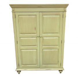 Distressed Green Painted Wood Computer Armoire