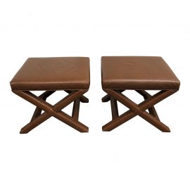 William Sonoma Saddle Leather X Ottomans - a Pair. Original Price: $1,990.00