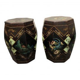 Antique Chinese Hand Painted Rice Barrels - A Pair