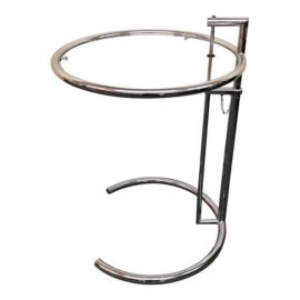 Eileen Gray Style Chrome & Round Glass Top Adjustable Table