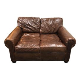 Restoration Hardware Lancaster Distressed Leather Loveseat. Original Price: $4,295.00