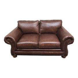 Bassett Furniture Roll Arm Leather Loveseat. Original Price: $3,000.00
