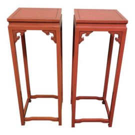 Vintage Asian Pedestal Side Tables - A Pair