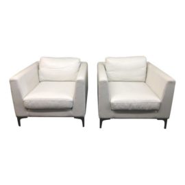 Pair of American Leather Albert White Leather Arm Chairs for Design Within Reach. Original Price: $4,400