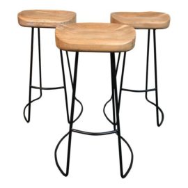 Restoration Hardware Oak Tractor Seat Bar Stools - Set of 3. Original Price: $585