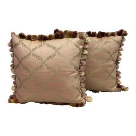 Pair of Traditional Kravet & Scalamandre Custom Tan Fabric Decor Pillows, Original Price: $626.00