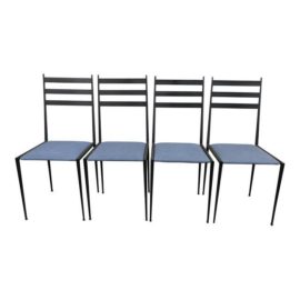 Vintage Italian Iron & Suede Dining Chairs - Set of 4